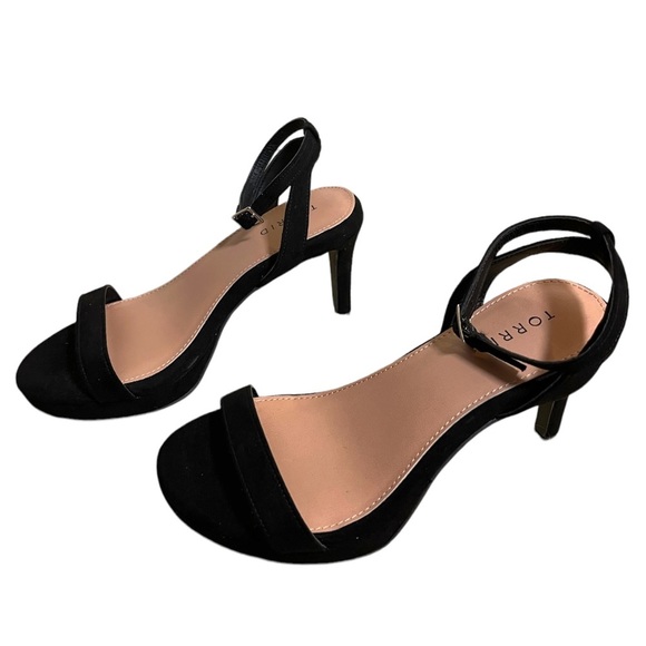 Torrid Black Faux Suede Peep Toe Ankle Strap Heel Wide Fit Sandals - Picture 3 of 8